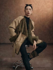 SUSHE | Retro Eco Suede Fur Coat with Large Collar Waist Tying Insulated Womens Jacket