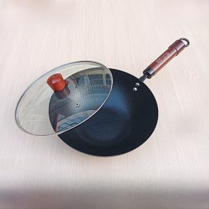 HandcraftedForgedIronWokPhysicalNonstickNoCoatingZhangqiuStyle26cm28cmForStoveElectricInductionGasStoveOvenProof