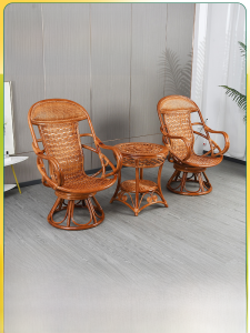 Indonesia Natural Real Rattan Chair Three-Piece Set Home Balcony Retro Casual Rattan Chair Table and Chair Tea Table Rattan Chair Combination