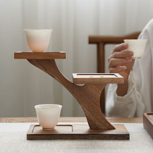 Walnut Wooden Tea Set Storage Rack Tea Cup Tea Pot Display Stand Tea Ceremony Accessories Shelf Ornament Home Organization