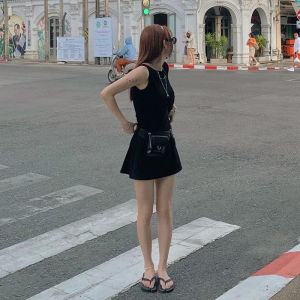 Váy Chữ a Màu Trắng Thanh Lịch Kiểu Pháp Váy Ngắn Không Tay Cạp Cao Dáng Chữ A Váy Ngắn Mùa Hè Cho Nữ