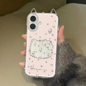 เคสป้องกันแบบรูรูปดอกไม้สไตล์ญี่ปุ่นและเกาหลีสำหรับ iPhone 16 ดีไซน์การ์ตูนสร้างสรรค์พร้อมกล้องเต็มจอสำหรับ Apple 15promax 14plus 13Pro เคสป้องกันแบบบางระยิบระยับ