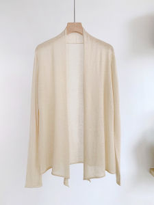 เสื้อคลุมกันแดดผ้าไหมเลื่อมบางสำหรับผู้หญิง เสื้อคลุมกันหนาวแบบสวมหัว ทรงหลวม แขนยาว ปกติ ฤดูร้อน 2024