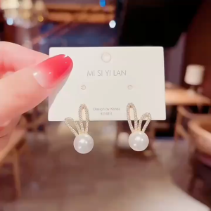 Bông tai ngọc trai hình tai thỏ xinh xắn dễ thương Thời Trang Thanh Lịch Hợp Kim Stud Trang Sức