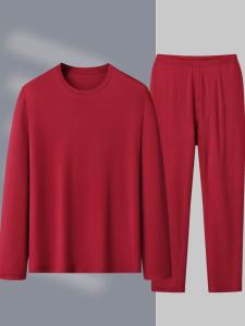 Red Snake Year Warm Underwear Set Cotton plus Size Mens Innerwear Breathable Comfortable Fashionable Urban Style Long Sleeve round Neck