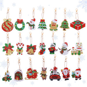 Bộ Dụng Cụ Làm Móc Khóa Tranh Kim Cương 21 Mảnh - Chủ Đề Giáng Sinh Thủ Công Khảm Pha Lê Tự Làm Trang Trí Chìa Khóa Phong Cách Hiện Đại Kim Cương Tròn