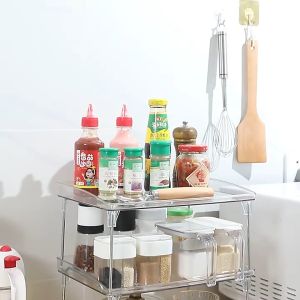 Johor Seller |Foldable Storage Organizer Rack Home Desktop Cosmetics Rack Kitchen Tableware Shelf Holder Bathroom Accessory Cuisine