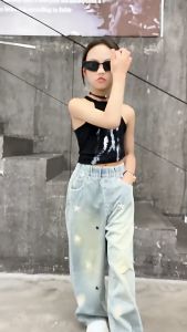 Korean Pants for Kids Girl Jeans Maong Star Embroidery Teens Loose Wide Leg Denim Pants Baggy Pants Jeans 7-15 Years