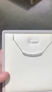 Pretty Beauty Moissanite Curved Bar Pendant Necklace 925 Sterling Silver for Women Hypoallergenic Jewelry Gift for Her Birthday