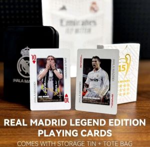 Real Madrid Legend Edition Playing Cards with Storage Tin and Tote Bag Gift Set