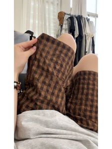 Quần Short Kẻ Caro Vải Bong Bóng Màu Nâu Cho Nam Mùa Hè Quần Dài Năm Điểm Rộng Rãi Ống Đứng Phong Cách Mỹ Quần Bó Mỏng