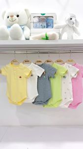 Combo 2 bodychip ngắn tay cổ trụ cho bé sơ sinh Boube vải cotton organic mềm mịn - Size 0-9M