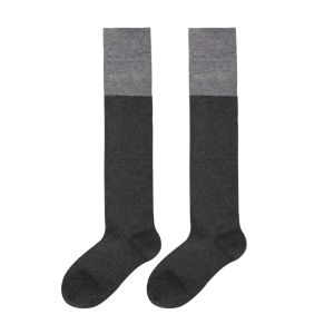 Comfortable Grey Spliced Socks for Women Classic Patchwork Long Leggings Beautiful Legs Simple Design Autumn Winter Mid-Calf Socks