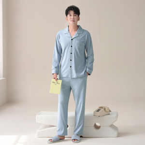 MiiOW | Mens Pure Cotton Sleepwear Long Sleeve Spring Autumn Style Casual Home Clothes Set Large Size Comfortable Breathable Sweatshirt