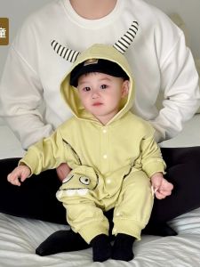 Cute Monster Outfit for Baby Boys Spring Clothes Korean Style Long Sleeve Romper with Hat Exterior Coat Toddler Crawling Suit