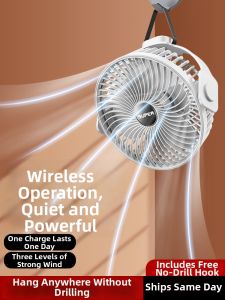 BIAOTU | Wall-mounted Rechargeable Portable Fan for Bathrooms Bedrooms Dorms with Long Battery Life Air Circulation