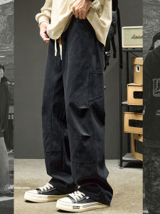 Loose Straight Leg Mens Workwear Pants Spring Autumn Style Casual Trousers American High Street Trend Black Handsome Paratrooper