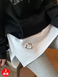 เสื้อสเวตเตอร์ครอปทรงเอสีพื้นสำหรับผู้หญิง เสื้อชั้นในฤดูใบไม้ร่วง/ฤดูหนาว กระโปรงสั้น เอฟเฟกต์ปกปิดส่วนต่ำ