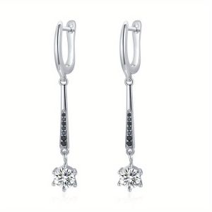 Black Awn Hoop Earrings For Women Classic Silver Color Trendy Spinel Engagement Fashion Jewelry I216
