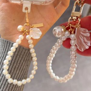 2Pcs Cute Pearl Keychain For Women Girls Shiny Pearl Bead Shell Phone Bag Backpack Charm Accessory Car Key Key Chain Pendant