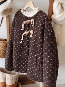 QINGNAER | Plus Size Autumn Winter New European Style Preppy Chale Comfortable Polka Dot Horn Button Sweater Cardigan