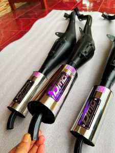 knalpot fiz r force one standar racing perut hitam emblem ungu purple model ahm suara garing dot