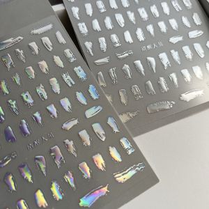 [Sober Personnel] Liquid Silver Foil National Style Ink Painting Nail Stickers Geometric Asymmetrical Boys and Girls Nail Sticker