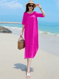 Pink Chiffon Dress Women Loose Slimming Meat Covering Medium Long New 2025 Summer Elegance Lady Super Fairy Tale Skirt