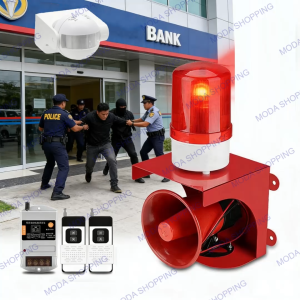 220V 120dB Industrial Audible Visual Alarm Security Alarm with Remote Control PIR Sensor Programmable Timer