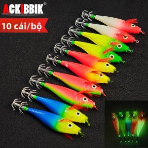 10 Cái/bộ Mồi Câu Mực Phát Sáng 10cm/10g Mồi Câu Cá Nước Mặn Có Móc Tôm Cho Câu Cá Trên Biển Sông Và Hồ