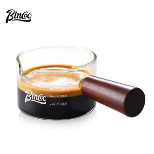 Bincoo cốc Espresso khai thác Mug với quy mô cốc đo lường thủy tinh Espresso Mug cán bằng gỗ nhỏ cốc sữa sữa Jar ounce Mug 70ml/120ml