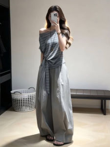 NIUVIES | Trendy Stripe Off-shoulder Top and Wide-leg Pants Suit Set