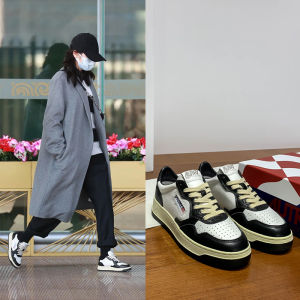 Pretty Autry Womens Casual Shoes 2025 New Style Genuine Leather Black And White Panda Flat Keds Fashionable All-Match Sneakers