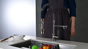 Vòi Rửa Bát Rửa Chén Chậu Bếp 2 Đầu Nước Nóng Lạnh Dây Rút Inox 304 Xịn