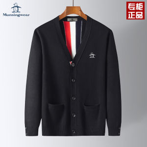 MUNSINGWEAR Mens Knitted Wool Cardigan Casual Fashion Outerwear Long Sleeve V-Neck Antibacterial Breathable Straight Cut Style