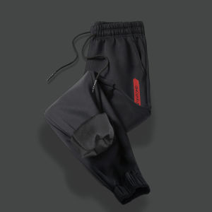 กางเกงกีฬาผู้ชายบุขนแกะหนาหลวมๆ ฤดูใบไม้ผลิและฤดูหนาว กางเกงขายาวลำลองสำหรับทุกฤดูกาล กางเกงขายาวทรงหลวมสไตล์ลำลอง