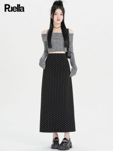 puella | Polka Dot Back Slit A-Line Midi Skirt