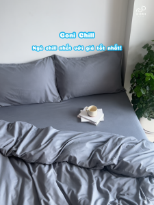 Bộ chăn mền ga gối GONI CHILL màu Xám Trơn - Ga drap giường bo chun cao 4-25cm kích thước 1m 1m2 1m4 1m6 1m8 2m2