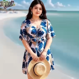 Plus Size Padded Swimwsuit One Piece Women Swim Dress Skirt Hawaii Swimwear Floral Beach Outfit Swimming Attite L XL XXL XXXL