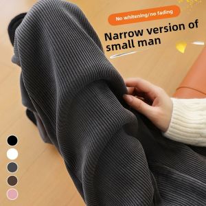 White Chenille Loose Pants Womens Autumn and Winter Small 150 Fleece-lined Narrow Straight-leg Corduroy Corduroy Pants