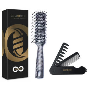 2Pcs Professional Barber Hair Styling Set Vented Brush & Foldable Dual Comb for Men Salon/Home Use Portable Hair Brush Comb