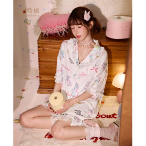 GONGDIE | Cooling Summer Sleepwear Lace Cartoon Design Ice-Snow Silk