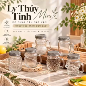 Ly Thủy Tinh Mini 120ml Có Quai Cầm Nắp Vặn Kim Loại 6 Kiểu Dáng Dễ Thương
