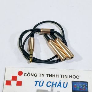 Cáp chia âm thanh 1 ra 2 / Chuẩn 3.5 ly (3 điểm cực) đoan dây 30Cm (Màu Vàng - Đen)