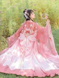 Hanxu Improved Womens Tang Style Hanfu with Large Sleeve And Husk Skirt Spring Autumn Fairy Atmosphere Original Flying Flower Order