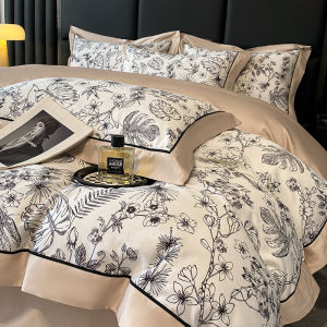 Luxurious Pure Cotton Printed Bedding Set 4-Piece Queen Size Bed Sheet Cover Duvet Cover Bed Canopy Lightweight Bedding Accessories