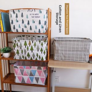 Large Cotton Linen Fabric Foldable Waterproof Dustproof Desktop Storage Box Toy Dormitory Miscellaneous Items Basket Storage Basket