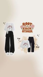 Satu Set Gaya Korea 2in1 | Croptop Dhambtons Serut & Celana Cargo | - KA138