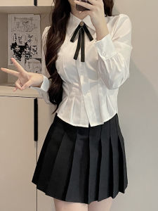 เสื้อเชิ้ตแขนยาวรัดเอวสไตล์นักศึกษา JK สำหรับผู้หญิง ทรงเข้ารูป สไตล์นักเรียน ทรงเข้ารูป ใส่ได้หลากหลาย เสื้อเชิ้ตสีขาว