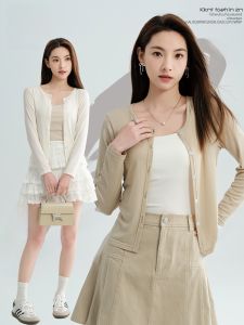 Miiow | Cat Lady Summer Thin Ice Silk Knitted Open Cardigan Womens Sleeveless Short Coat With Strap Vest Air Conditioner Cover Up